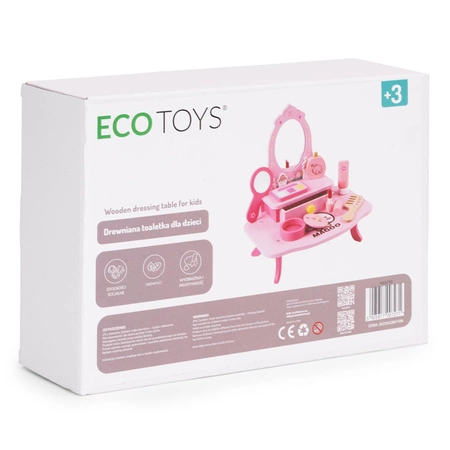 Drewniana toaletka dla dzieci z lustrem i szufladą 7 akcesoriów ECOTOYS