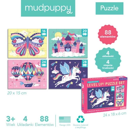 Mudpuppy Puzzle progresywne Magia jednorożców 16, 20, 24 i 28 elementów 3+