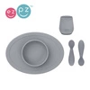 EZPZ Komplet pierwszych naczyń silikonowych First Foods Set szary + kubeczek Tiny Cup GRATIS szary