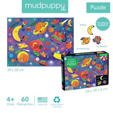 Mudpuppy Puzzle sensoryczne z elementami zapachowymi Kosmiczne owoce 60 elementów 4+