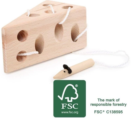 Sznurowanie, ser i mysz, 11053-small foot design, gry drewniane, zabawki zręcznościowe