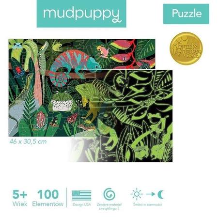 Mudpuppy Puzzle świecące w ciemności Żaby i jaszczurki 100 elementów 5+