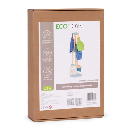 Drewniany zestaw do sprzątania dla dzieci mop zmiotka z szufelką 7 elementów ECOTOYS