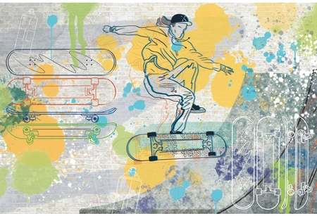 SKATEPARK - Tapeta Z Rampą I Deskorolkami Malumi