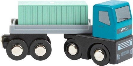 Drewniany zestaw z magnetycznymi kontenerami i dźwigami Kompleksowy skład towarowy 11377-Small Foot World, kolejki dla dzieci