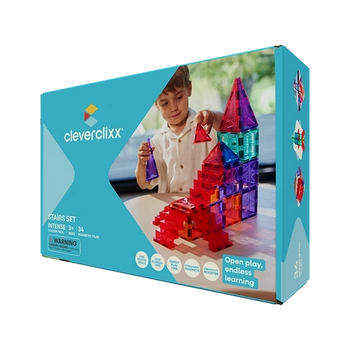 Cleverclixx - Klocki magnetyczne ze schodami - Stairs Set Intense 34 el.