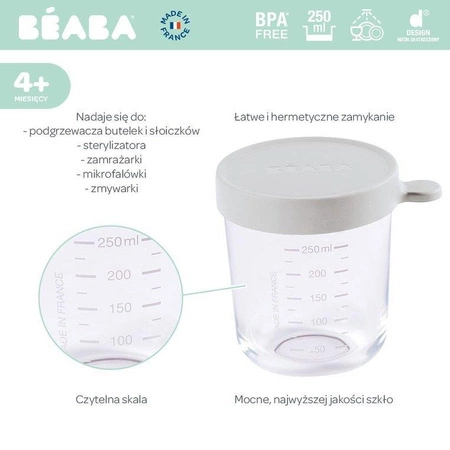 BEABA Pojemnik słoiczek szklany z hermetycznym zamknięciem 250 ml Light Mist