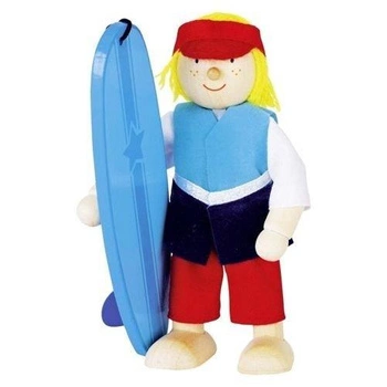 Surfer, lalka drewniana z akcesoriami, 51628-goki, premium collection, dodatki do drewnianych domków dla lalek