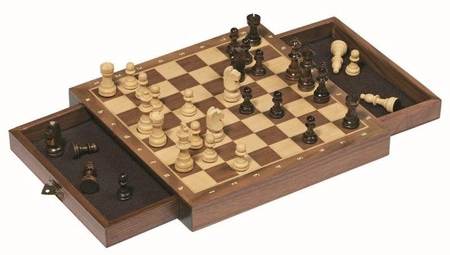 Drewniane szachy magnetyczne, plansza z szufladkami, goki