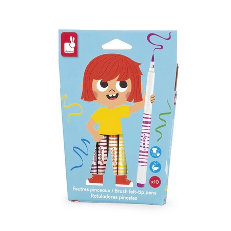 Janod Flamastry pędzelkowe 10 kolorów 3+