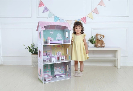 Drewniany domek dla lalek + mebelki wysoka rezydencja Jagodowa ECOTOYS