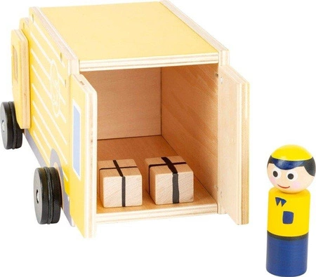 Samochód drewniany Żółta ciężarówka pocztowa Auto kuriera 11458-Small Foot Design, samochodziki dla dzieci