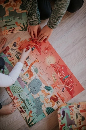 Puzzle w walizce Rezerwat zwierząt 54 elementy 5+ Made in France, Janod
