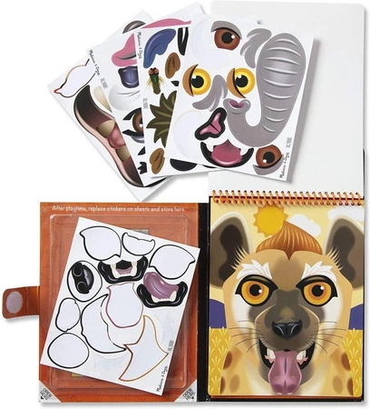 Książeczka z naklejkami wielokrotnego użytku Miny na twarzy Safari 40510-Melissa & Doug, naklejki dla dzieci