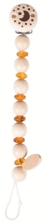 Drewniany łańcuszek do smoczka z bursztynem Księżyc 735070-Heimess Nature, prezent dla niemowlaka