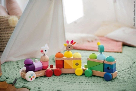 Pociąg z klockami i zwierzątkami do ciągnięcia, JANOD