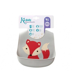 Śliniak silikonowy z kieszonką, Lisek, Kiokids