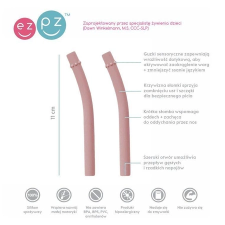EZPZ Zestaw uzupełniających silikonowych słomek do kubeczka Mini Cup 2 szt. pastelowy róż
