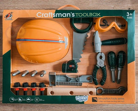 WOOPIE Zestaw Narzędzi Majsterkowicza dla Dzieci Kask Piła Śrubki 21 el.