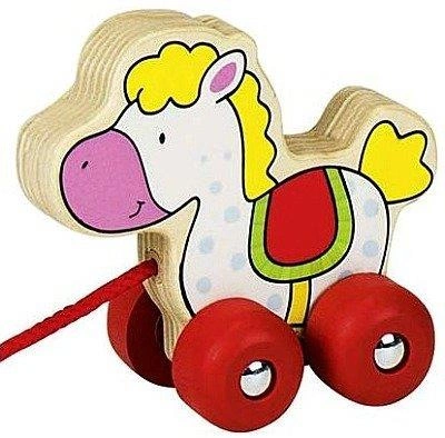 Drewniana zabawka do ciągnięcia na sznurku, zwierzaki