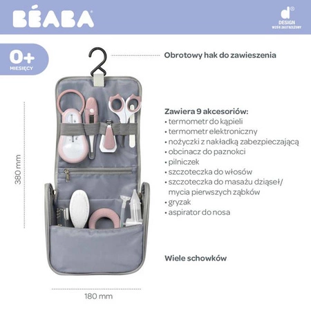 Beaba Kosmetyczka z 9 akcesoriami do pielęgnacji niemowląt old pink