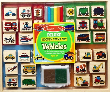 Zestaw drewnianych pieczątek Pojazdy 41901-Melissa & Doug, pieczątki dla dzieci