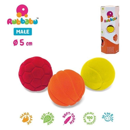 Rubbabu Zestaw 3 małych sensorycznych piłek sportowych