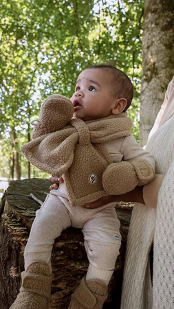 Lodger Szaliczek z polaru dwuwarstwowy beżowy Teddy Fleece Beige 0-12m