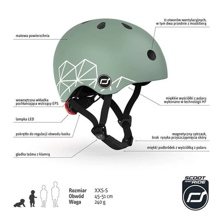 SCOOTANDRIDE Kask XXS-S dla dzieci 1-5 lat Green Lines