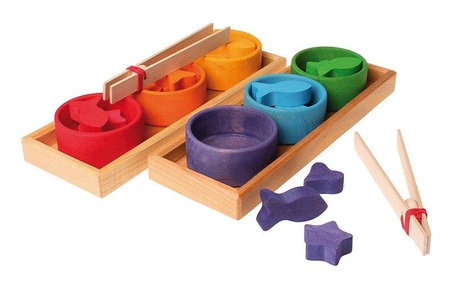 Drewniane Miseczki, gra do sortowania 1+, tęczowe, Grimm's