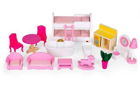 Drewniany domek dla lalek mebelki 3 piętra Ecotoys
