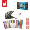 Janod Zestaw przyborów do kolorowania kredki flamastry Coloring box 42 el. 3+