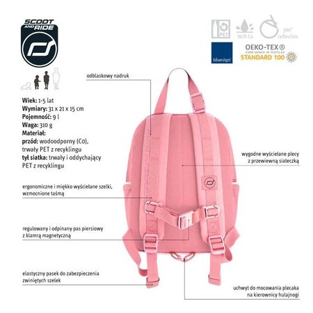 SCOOTANDRIDE Plecak na hulajnogę dla dzieci 9l 1-5 lat, Rose