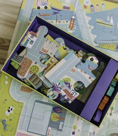 Auzou Puzzle duże miasto z drewnianymi autkami 3+ 500883