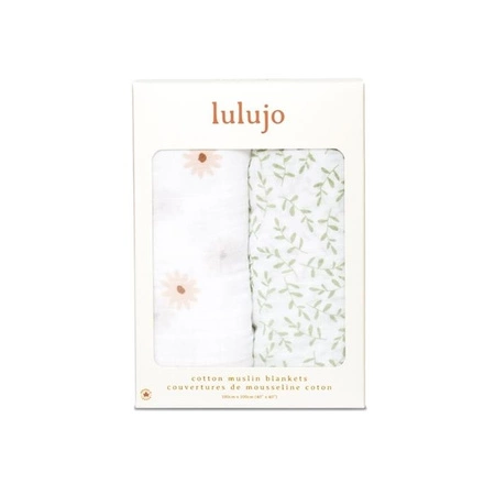 Lulujo Boho Kocyk Muślinowy Daisies / Greenery 2szt.