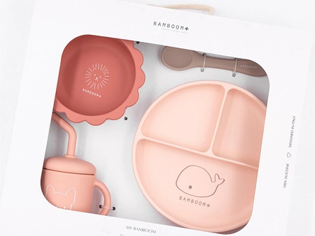 Komplet naczyń z silikonu Różowy BAMBOOM
