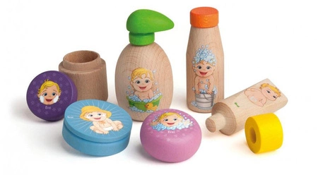 Kosmetyki dla lalki do pielęgnacji Erzi 21505 zestaw drewnianych akcesoriów