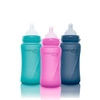 Szklana butelka ze smoczkiem M reagująca na temperaturę, 240 ml, borówkowa, Everyday Baby