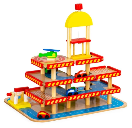 Duży drewniany garaż z windą + autka Ecotoys