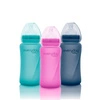 Szklana butelka ze smoczkiem M reagująca na temperaturę, 240 ml, borówkowa, Everyday Baby