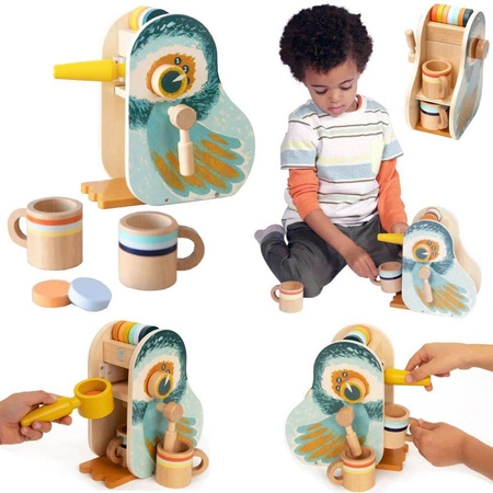 Early Birds drewniany ekspres do kawy z akcesoriami 160260-Manhattan Toy, mała kuchnia dla dzieci