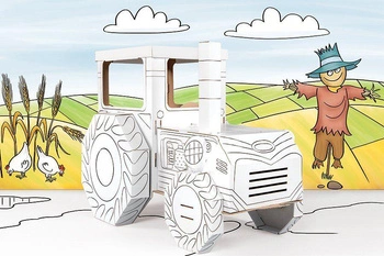 Zabawka tekturowa  - Traktor z kartonu do kolorowania