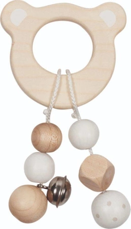 Grzechotka z dzwoneczkiem i koralikami Miś 65212-Goki Baby, drewniane zabawki dla niemowlaków