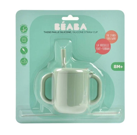 Beaba Silikonowy kubek ze słomką 170 ml Sage green