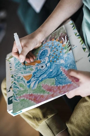 Zestaw kreatywny Malowanie po numerach Dinozaury 2 obrazy 7+, Janod