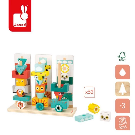 Układanka drewniana piramida totemy Tropik 3+, Janod