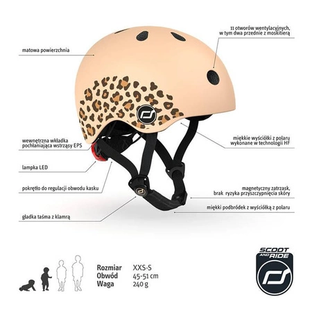 SCOOTANDRIDE Kask XXS-S dla dzieci 1-5 lat Leopard
