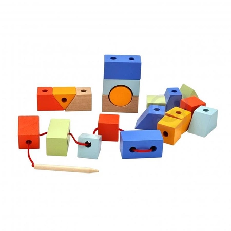 CLASSIC WORLD Drewniane Klocki do Nawlekania Figury Geometryczne 21 el.