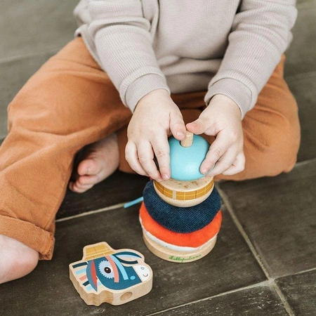 LILLIPUTIENS Drewniana układanka piramida z miękkimi elementami Osiołek Ignace 12 m+