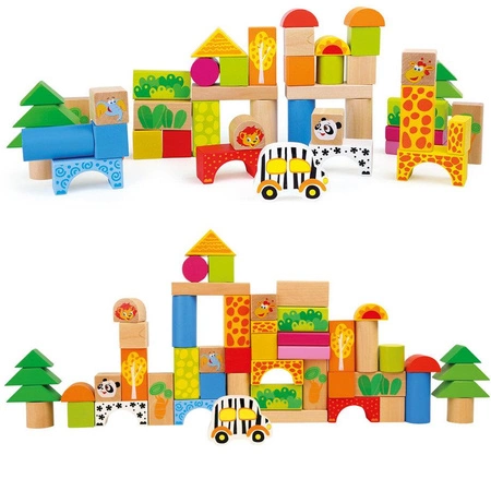 Drewniane klocki dla dzieci z pudełkiem do sortowania Zoo 11054-Small Foot, zabawki kreatywne
